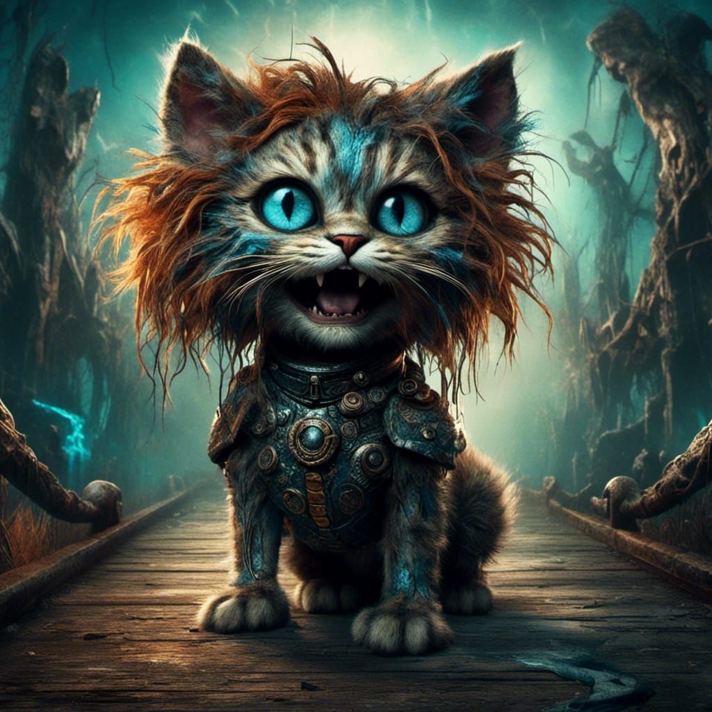 Goth Cat Screaming Silently in a Psychedelic Void