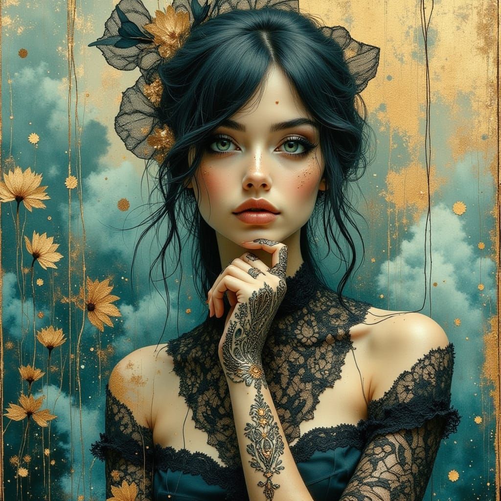 Ethereal Middle Eastern Goddess in Dreamlike Lace Portrait