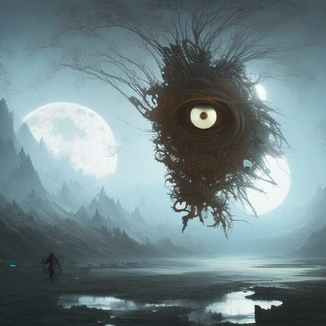 Majestic Robotic Eye Under Moonlight, Hyperdetailed Digital ...