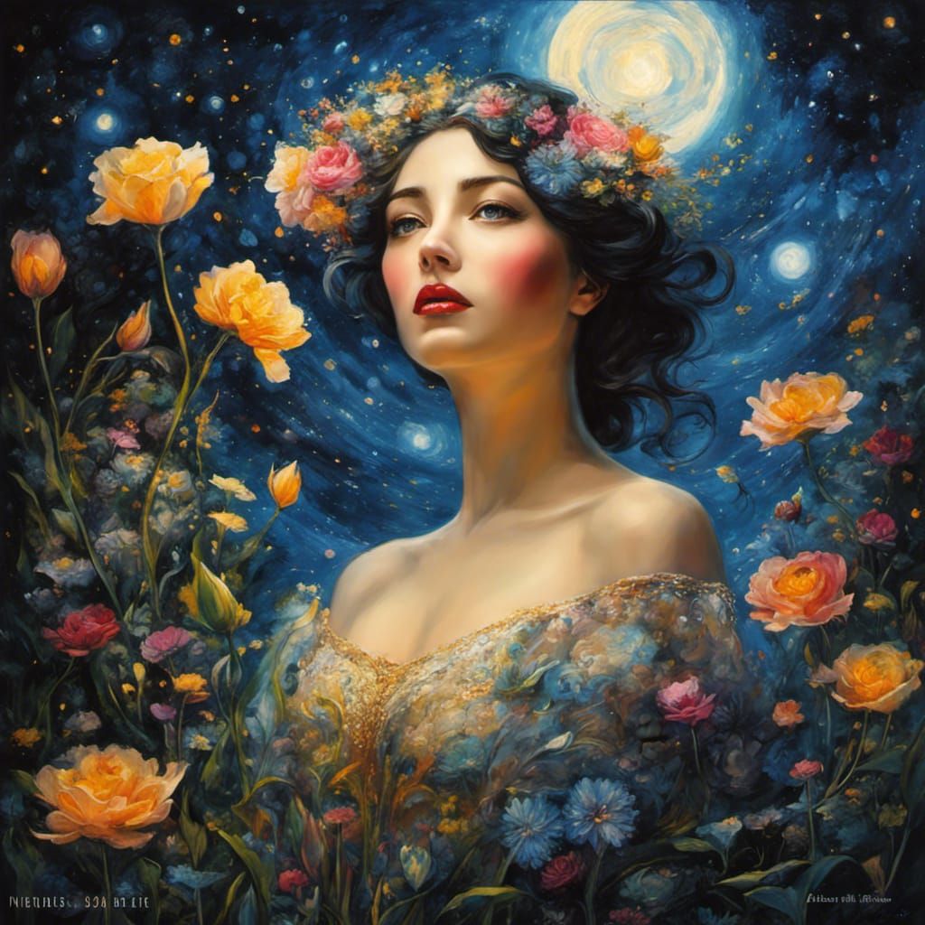Enchanted Wonderland: A Starry Night Fantasy in Gouache Styl...