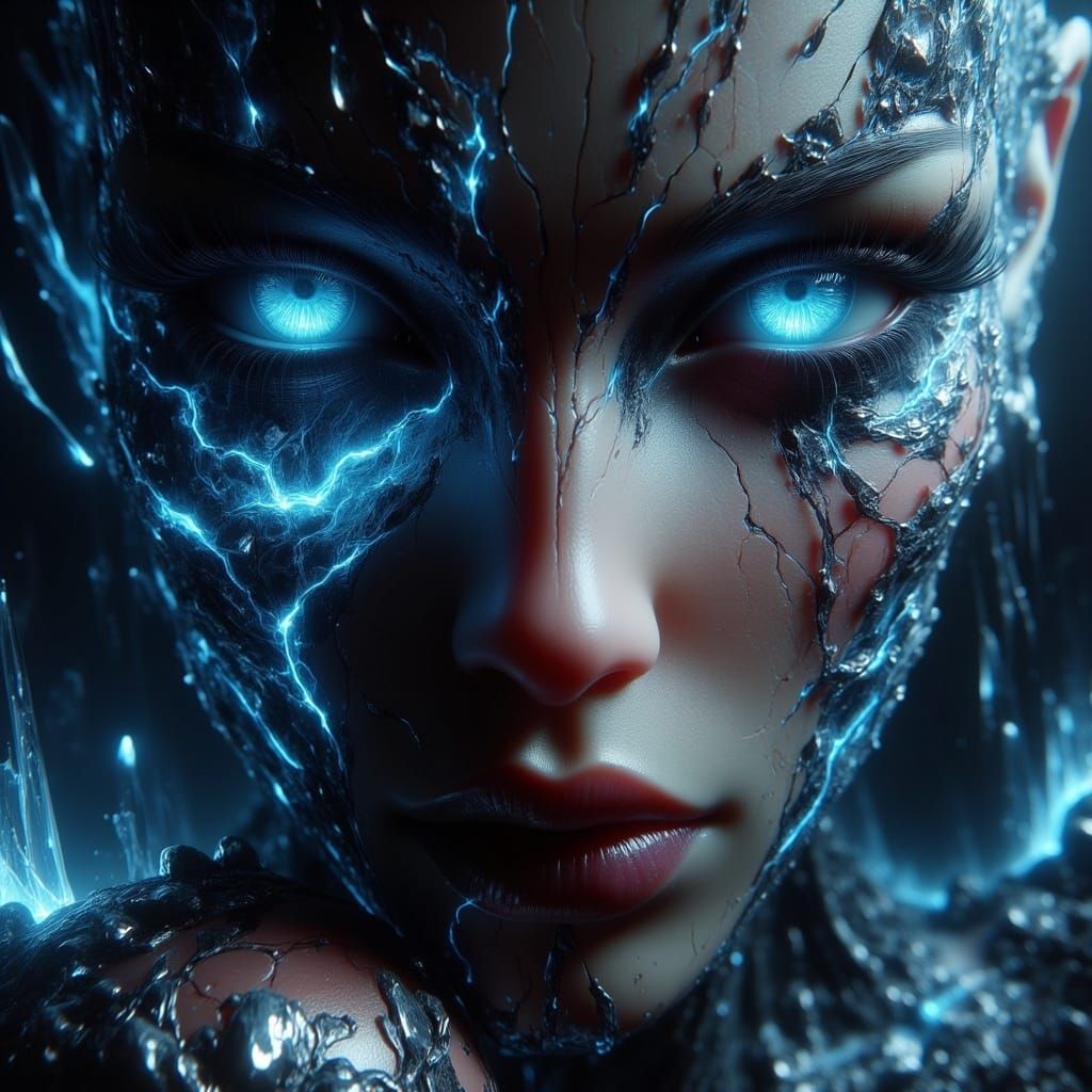 Sinister Woman in Dark Fantasy Landscape