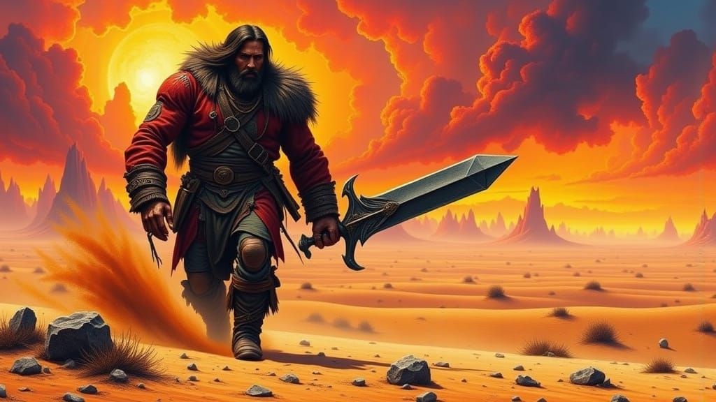 Giant Warrior in Ancient Desert Battle