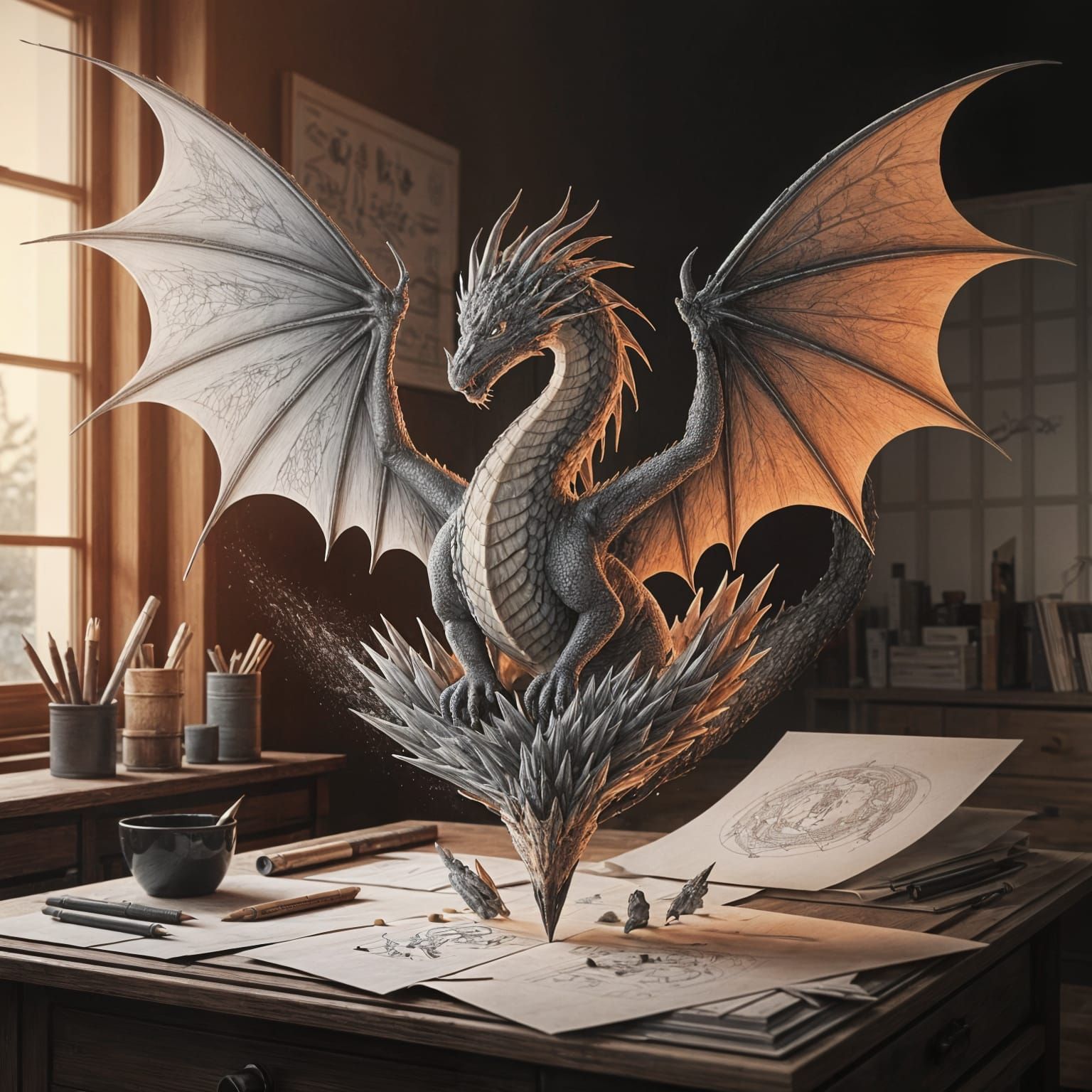 Dragon of Graphite and Paper Rises from Broken Pencil