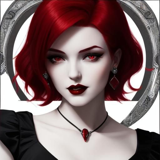 Art Deco Redhead Vampire in Black and White