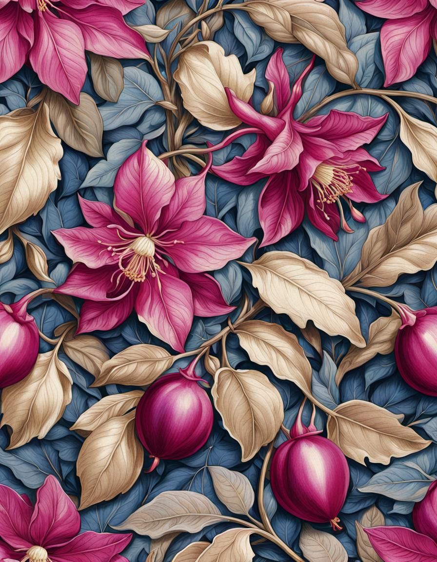 Pre-Raphaelite Fuchsia Pattern in Botanical Art