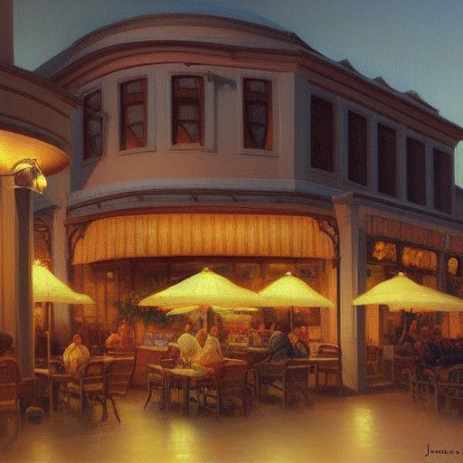Cafe Scene as Oil Painting by James Gurney