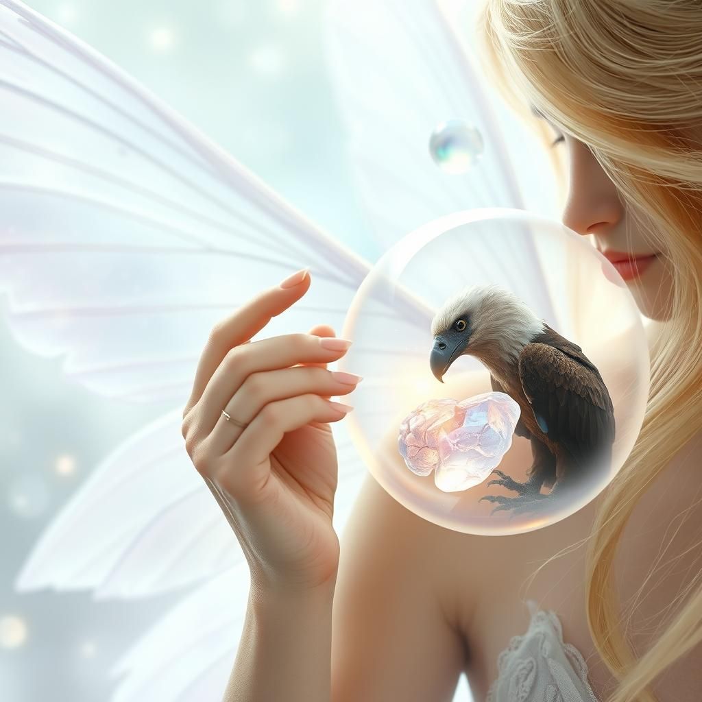 Ethereal Fairy with Crystal Eagle Heart, Dreamlike Art