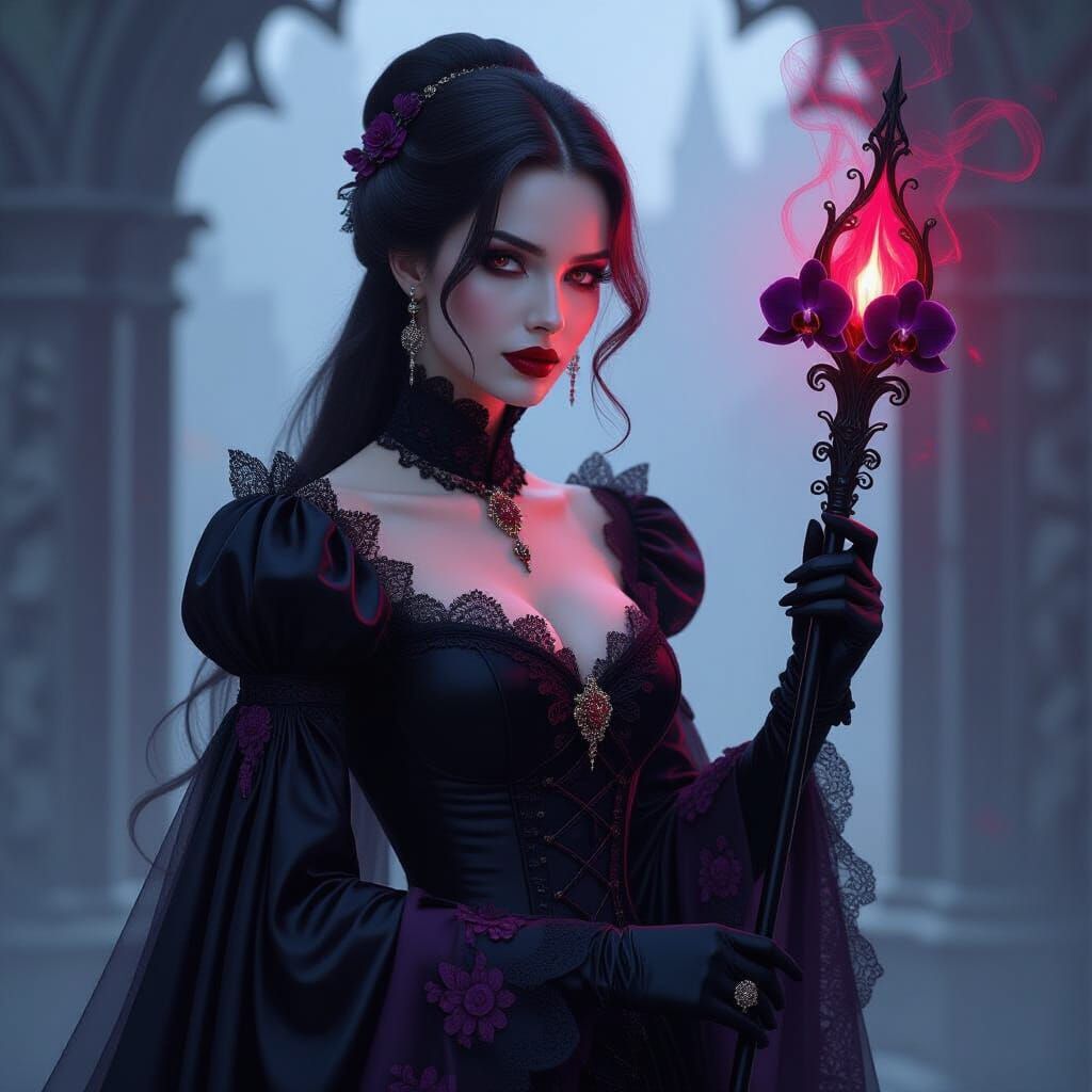Victorian Noblewoman with Blood Orchid Staff