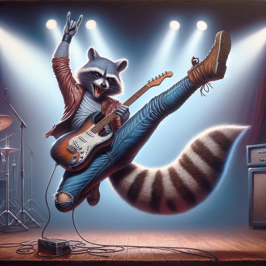 Rockstar Raccoon in Hyperrealistic Airbrushed Style