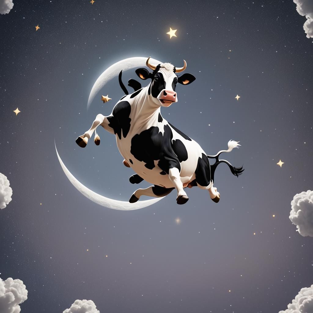 Holstein Cow Jumps Over Moon in Space