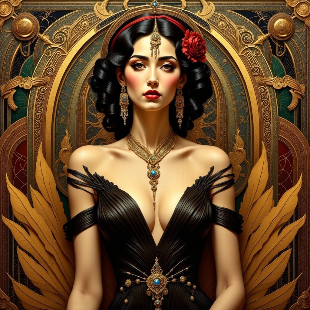 Elegant Art Deco Portrait of Woman with Headdress