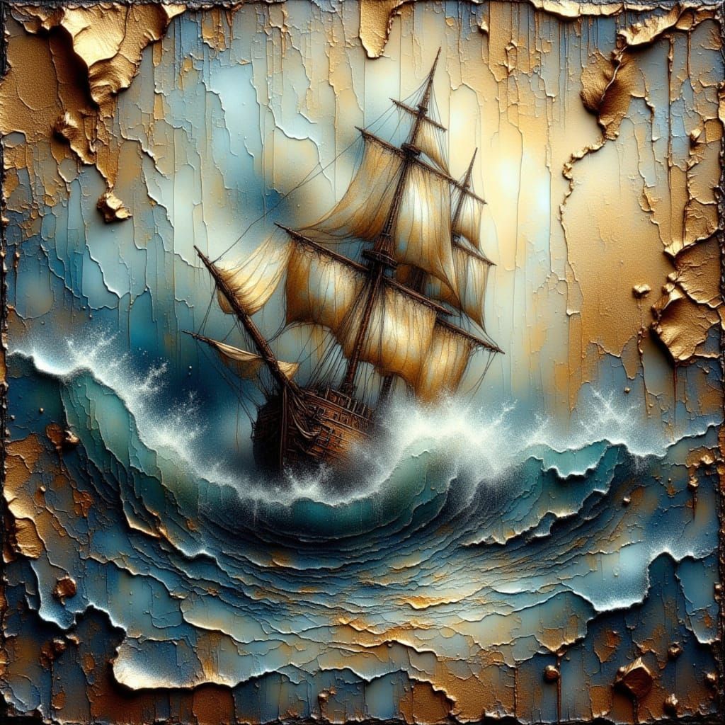 Pirate Ship in Ethereal Storm Painting