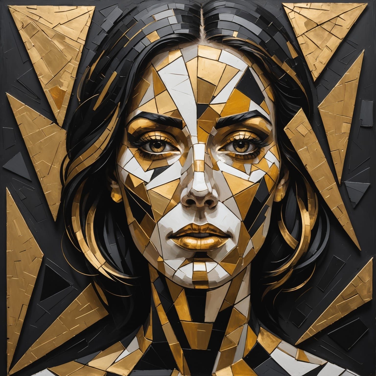 Abstract Woman's Face in Cubist Style with Geometric Shapes