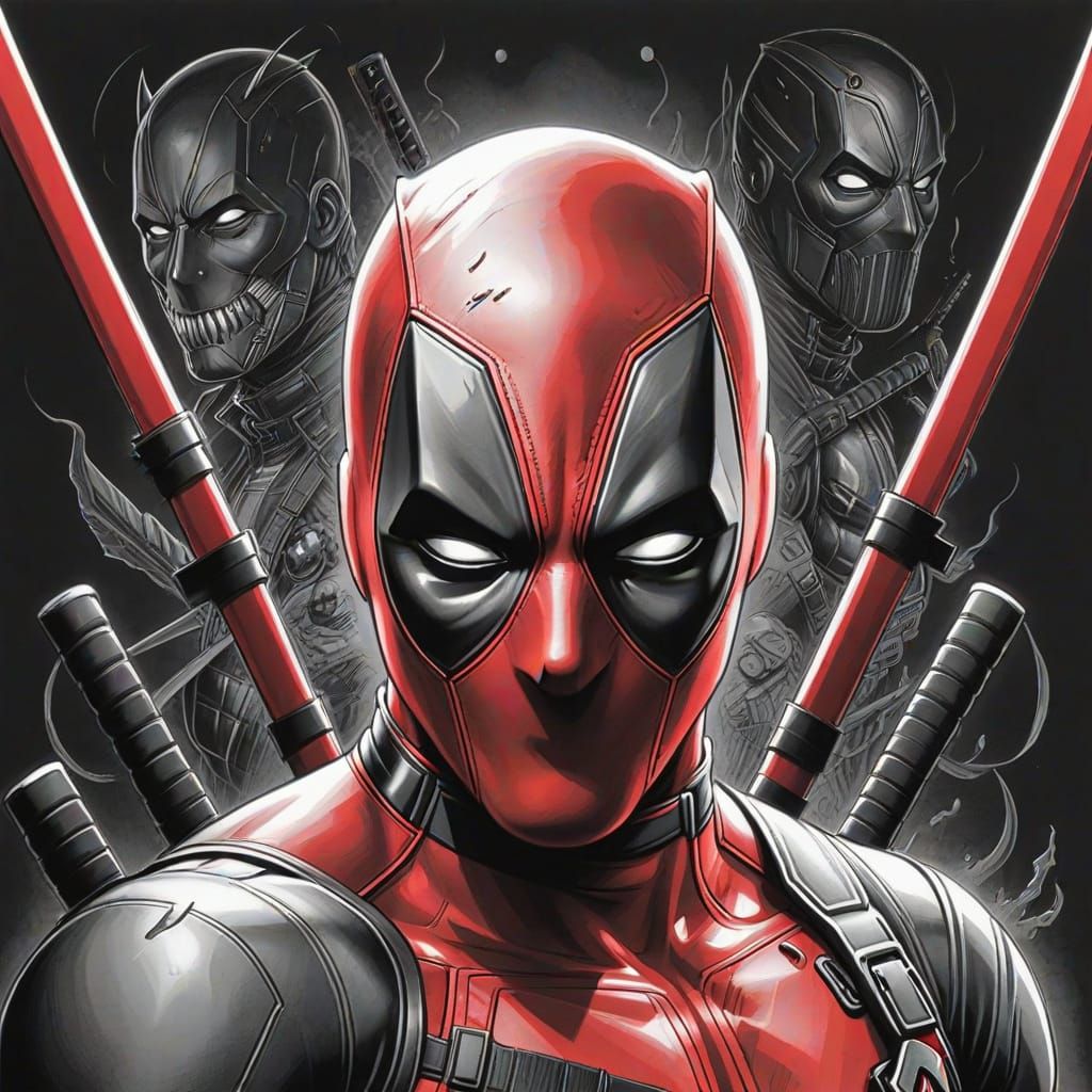 Hyperdetailed Charcoal Sketch of Deadpool