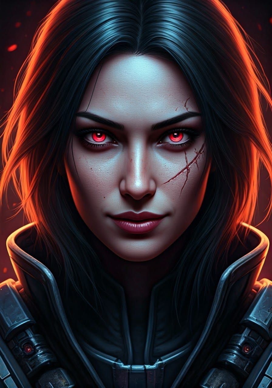 Evil Mercenary in a Cyberpunk Sci-Fi Scene