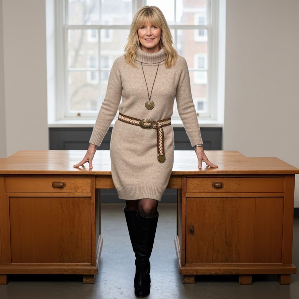 Stylish Woman in Office Setting, Photorealistic Portrait