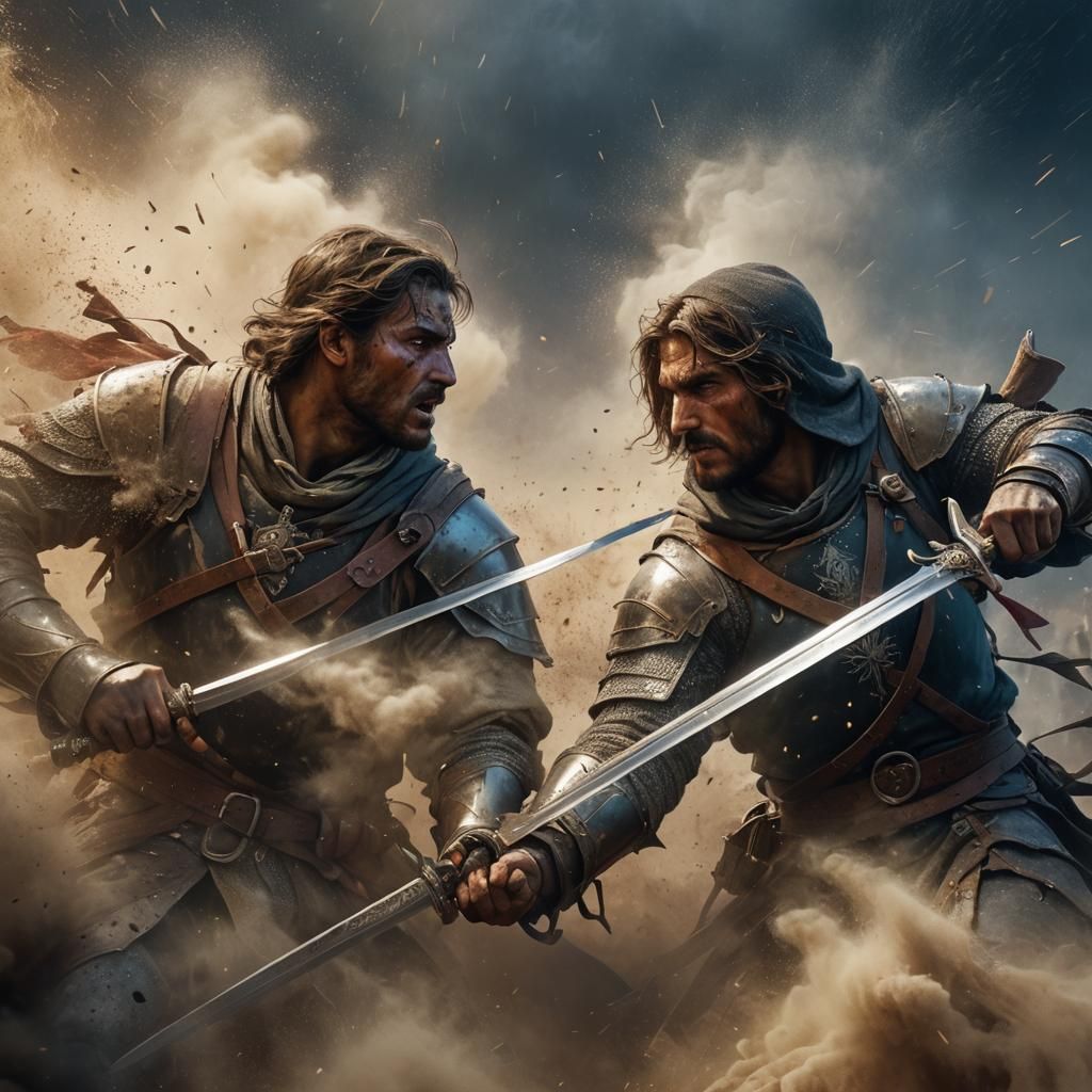 Medieval Soldiers Combat in Dark Fantasy Style