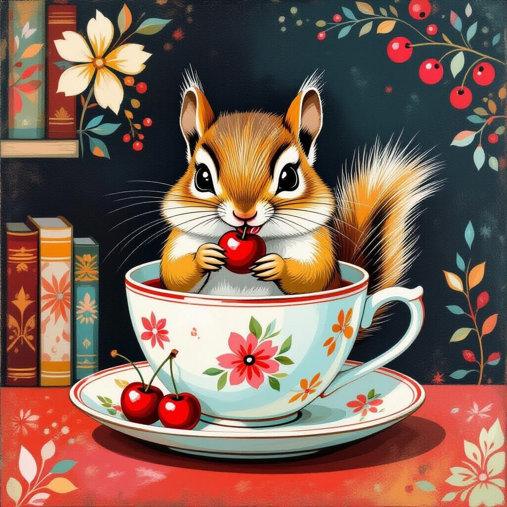 Chipmunk in Teacup: Vibrant Abstract Art