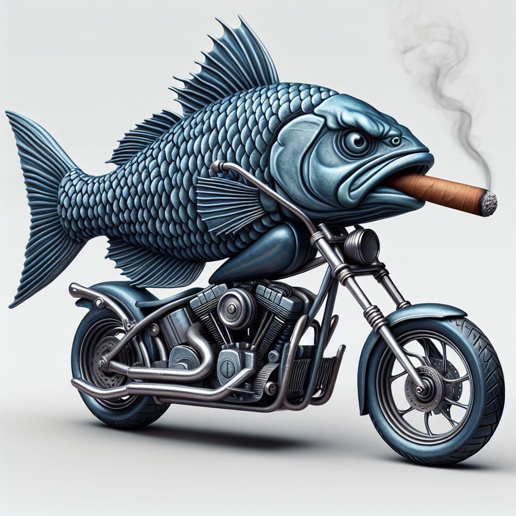 Smoking Fish on Harley Chopper in 3D