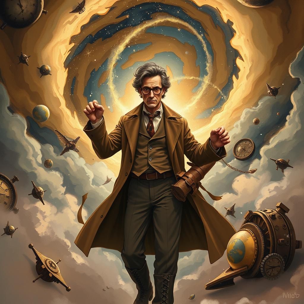Eccentric Hero in Time Vortex, Mystical Surrealism Style