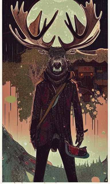 Anthro Moose Yakuza Character in Detailed Digital Art