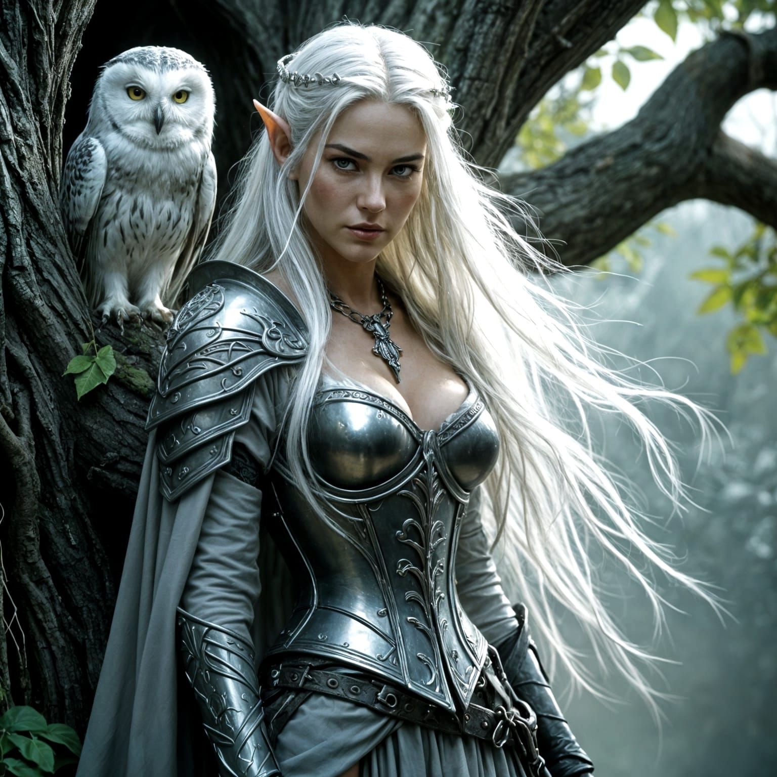 Ethereal Elf Warrior in Enchanted Forest