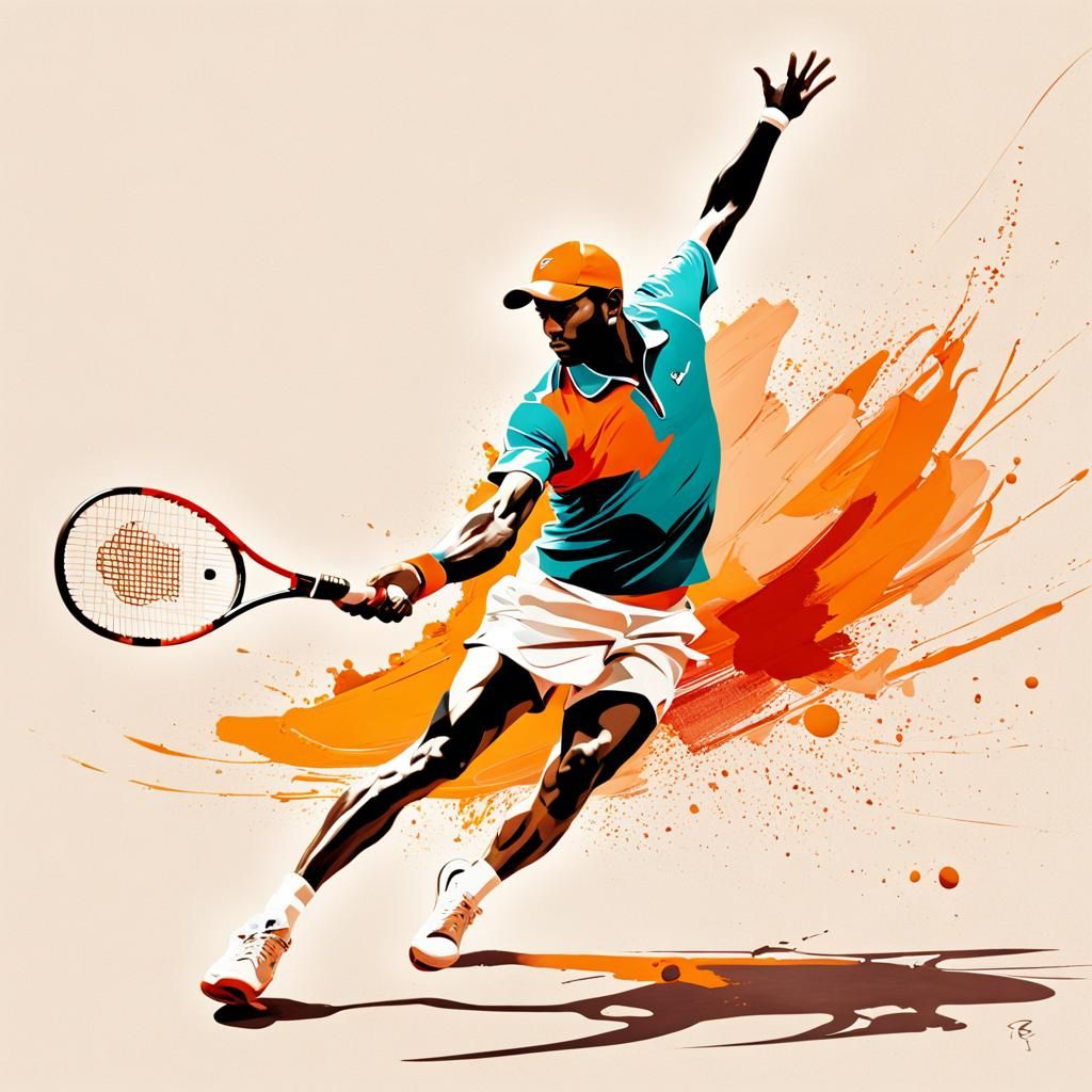 Tennis Player Forehand at Roland-Garros: Abstract Painting