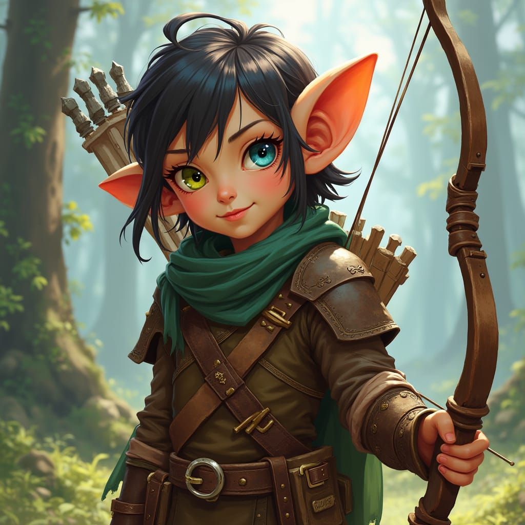 Halfling Ranger with Heterochromia Eyes in Digital Art Style