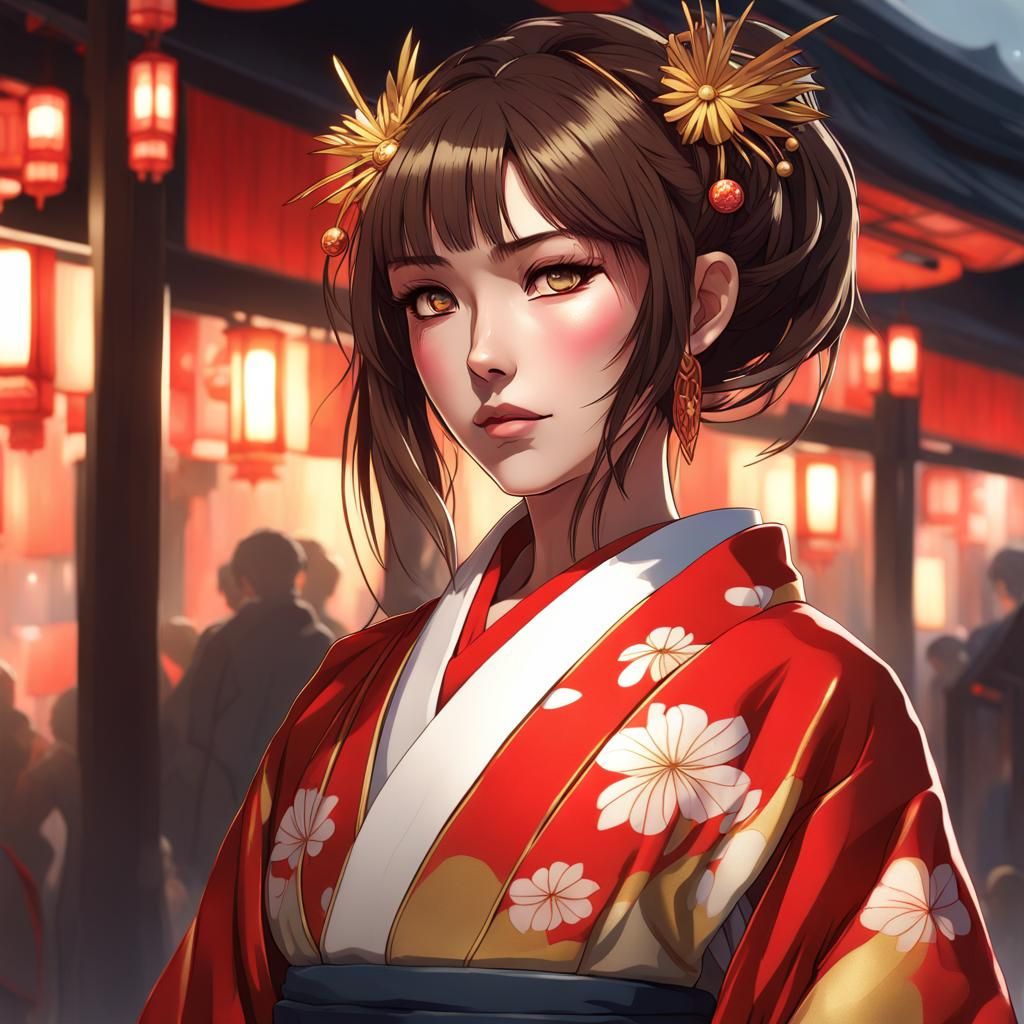 Anime Girl at Festival in Hyperdetailed Portrait