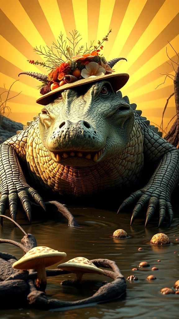 Crocodile with Fancy Hat & a Grin, Just Like Grandma Going to Church ⛪️🐊