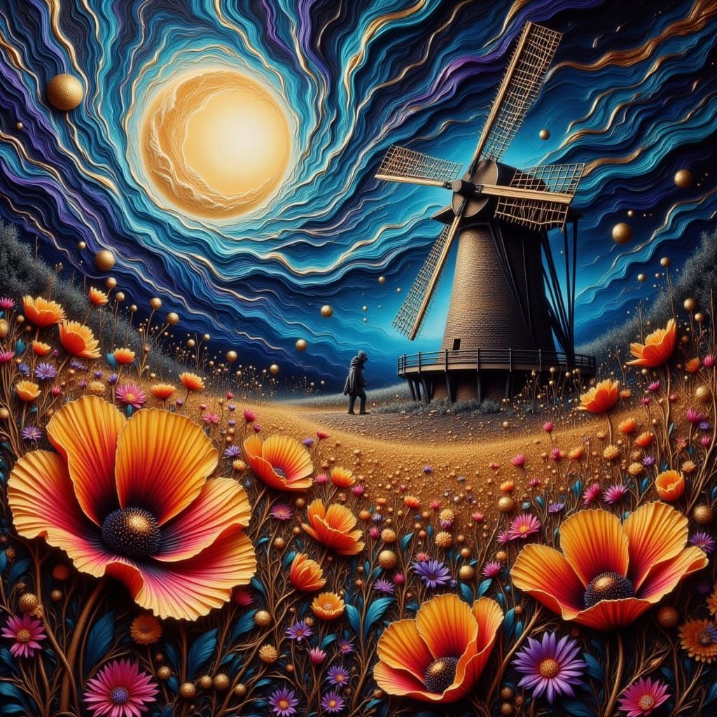 Surreal Landscape in Vibrant Colors with Steampunk Accents a...