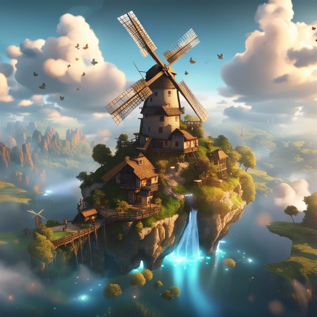Floating Island Windmill at Sunset in Avatar World