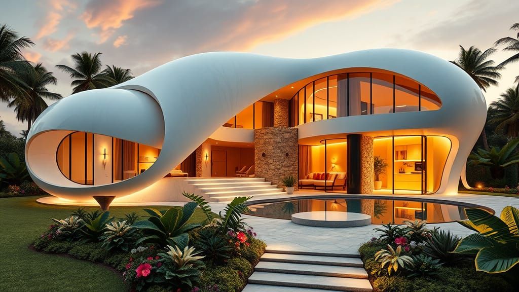 Luxurious Futuristic Mansion with Ethereal Glow