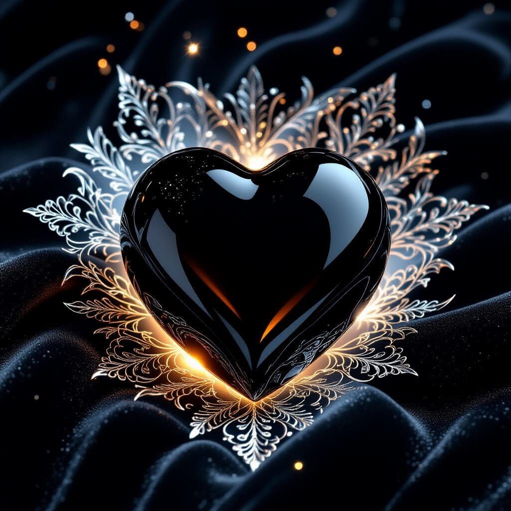 Obsidian Heart with Gold Aura, Mystical Art