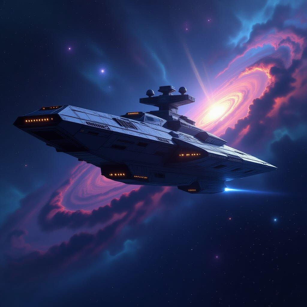 Battlestar Galactica Drifting in Deep Space