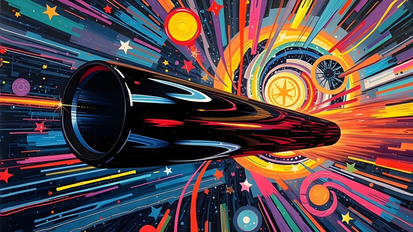 Black Cylinder Speeds Through Abstract Plasma Vortex