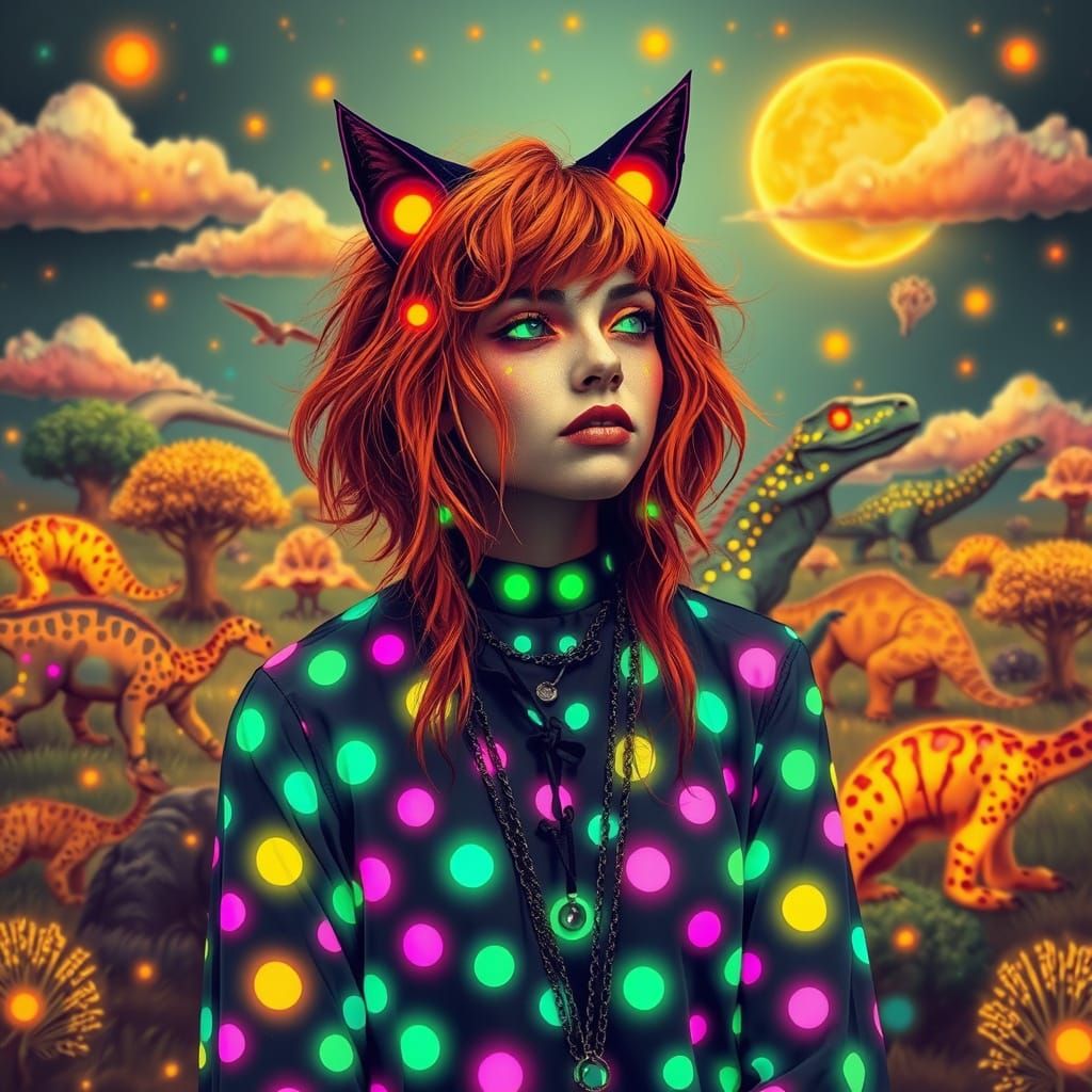 Neon Polka Dot Bohemian in a Surreal Scene
