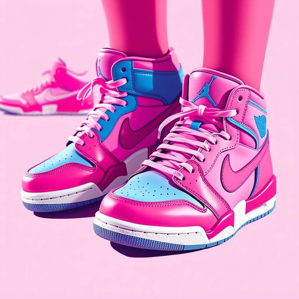 Vibrant Pink and Blue Air Jordans in Bold Graphic Style