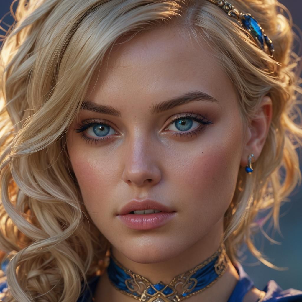 Vibrant Fantasy Siren in Blue Silk