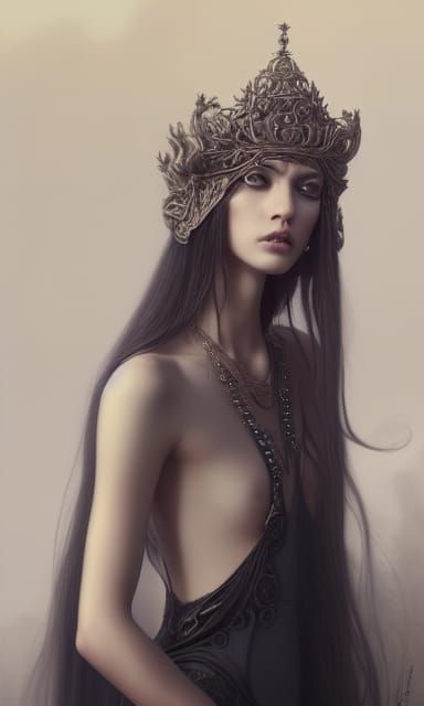 Elegant Priestess in Rococo Lace: Digital Illustration