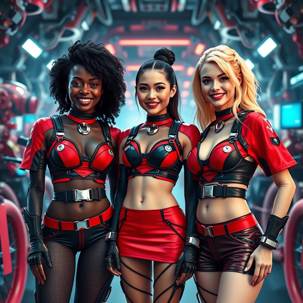 Futuristic Women in Vibrant, Dynamic Composition