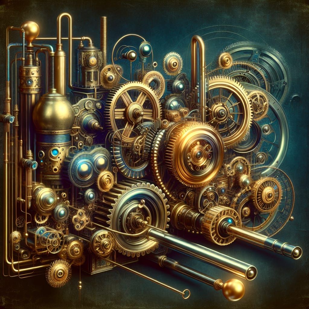 Retrofuturistic Illustration with Steam-Driven Machinery