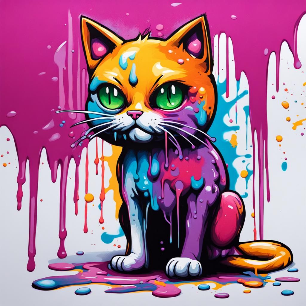Graffiti Cat Pooping: Colorful Street Art
