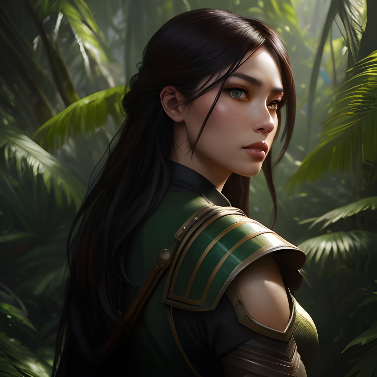 Green-Eyed Assassin Girl in Jungle Concept Art