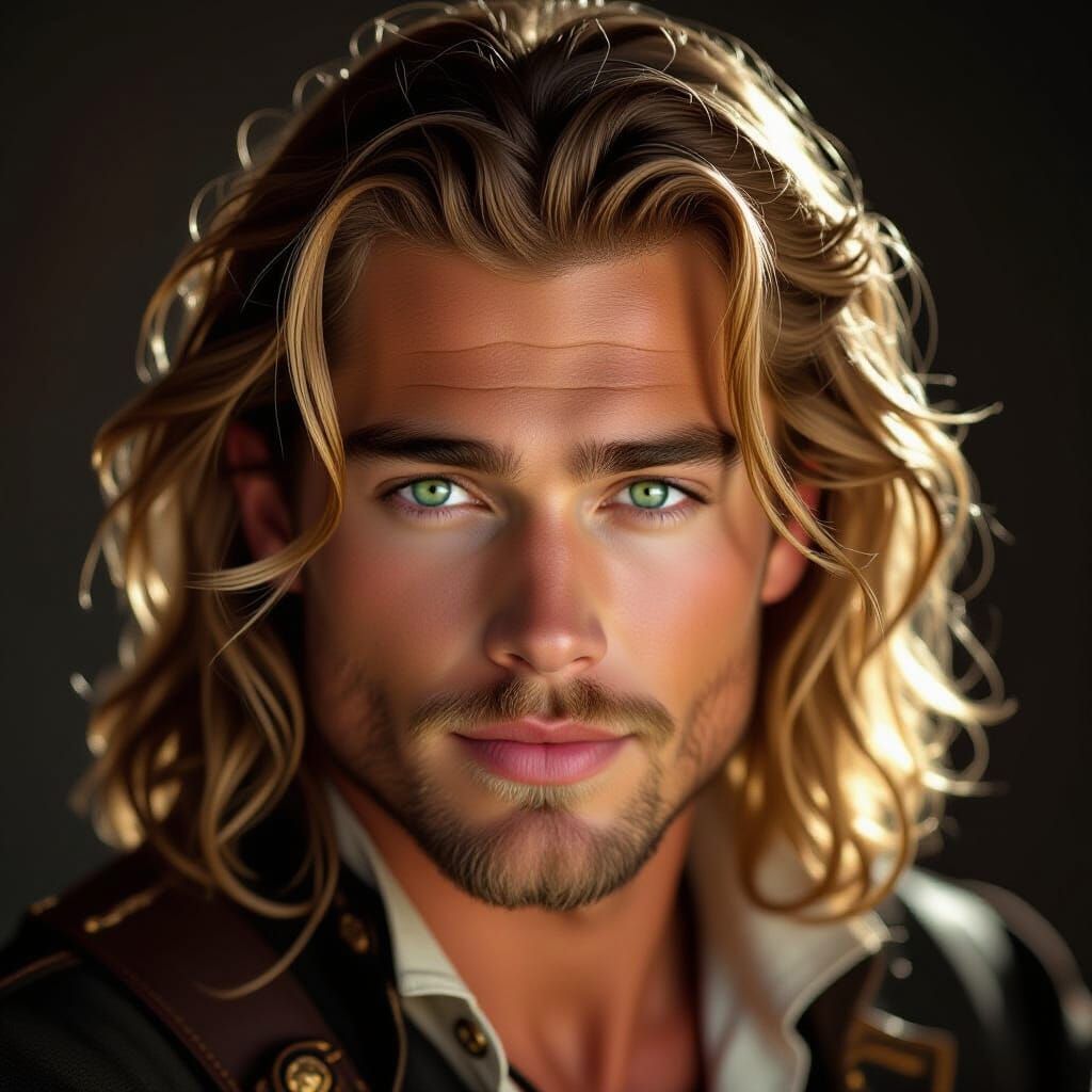 Handsome Man With Expressive Green Eyes, Ethereal Glow