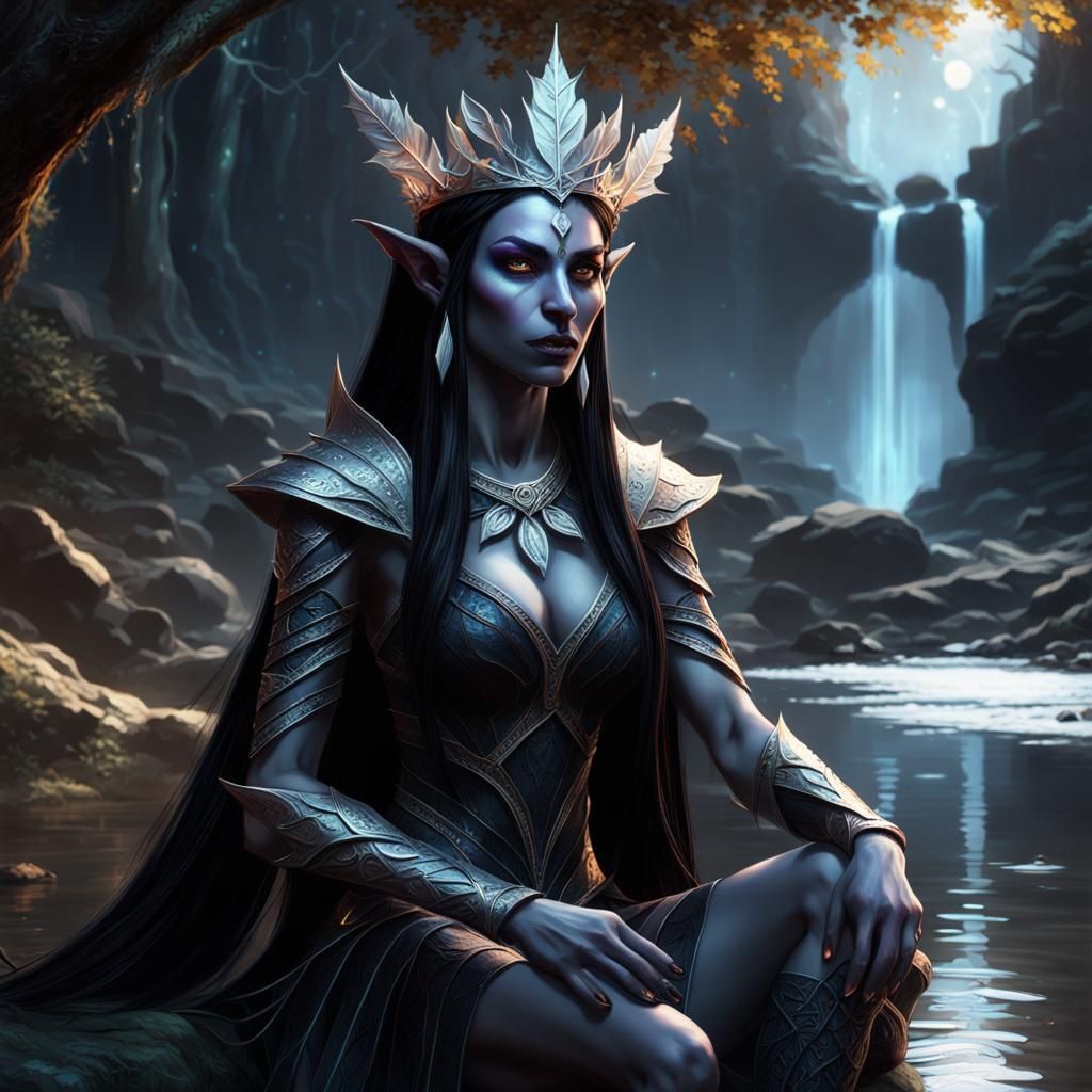Dark Elf with Leaf Crown by River