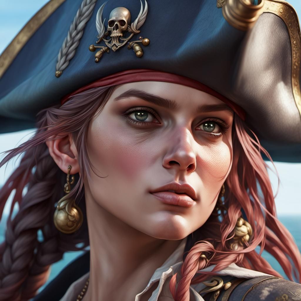 Detailed Portrait of a Female Pirate in Digital Art