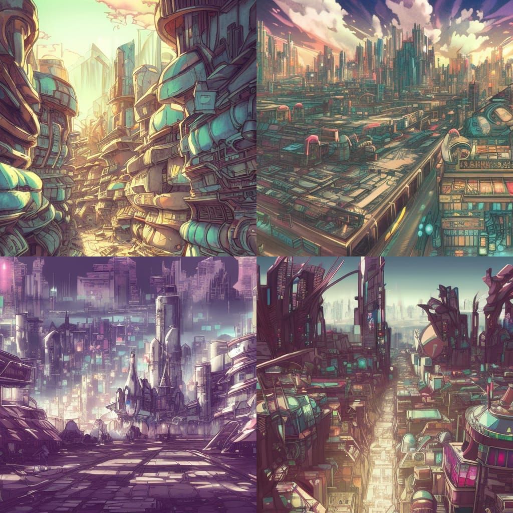 Anime Desertpunk Cityscape in Neo-Impressionist Style