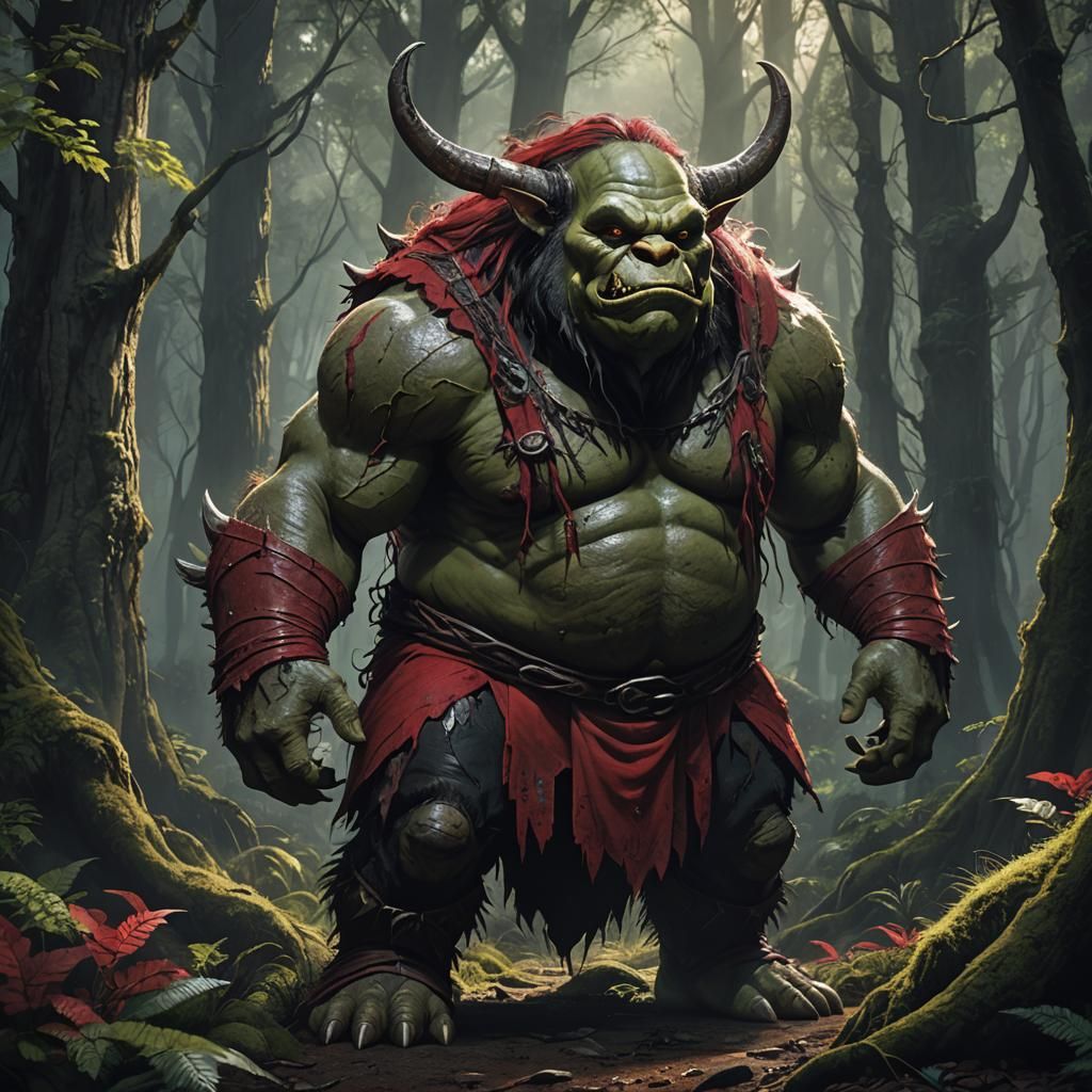 Toothless Ogre in Mystical Forest: Digital Art