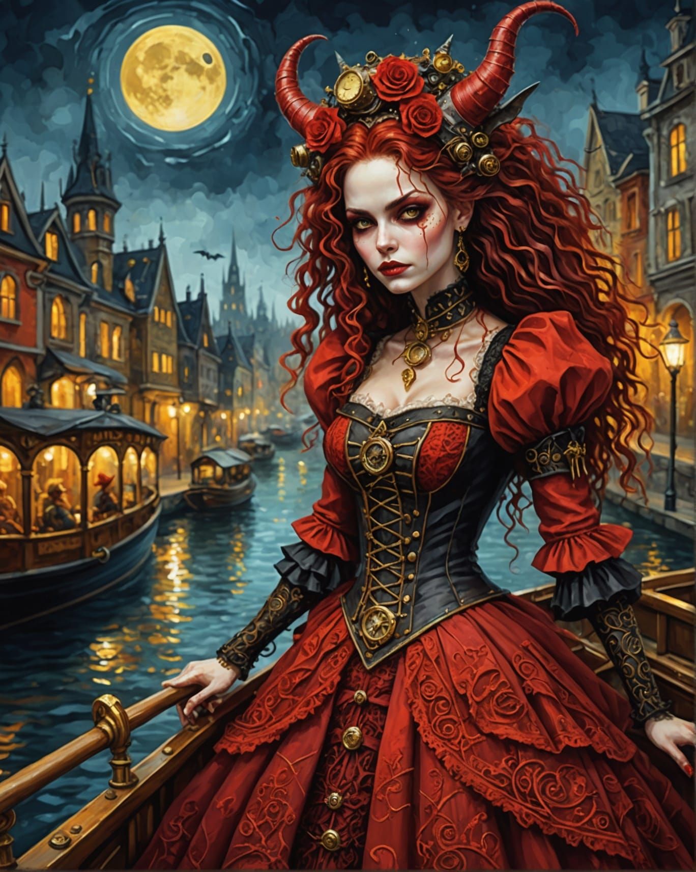 Steampunk Halloween Demon in Klimt Crochet Style